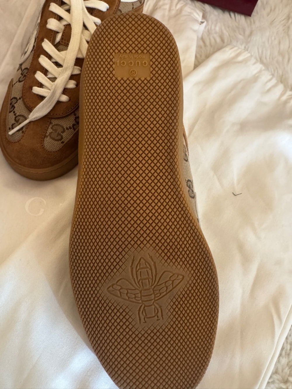 Gucci Brown Suede & GG Canvas Low-Top Sneaker with White Laces